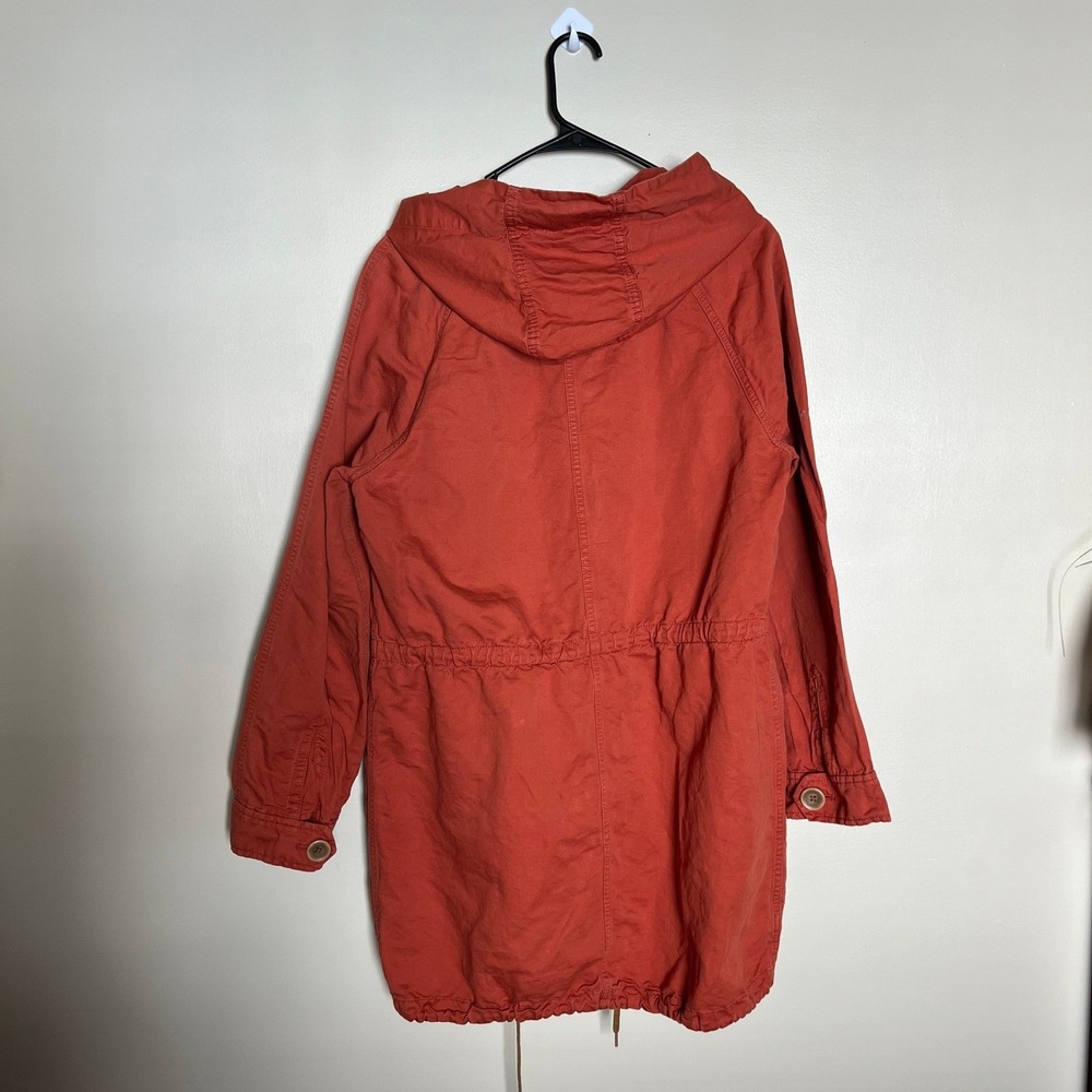 LOFT Ann Taylor Burnt Orange Linen Cotton Utility Parka Hooded Jacket Womens L - Picture 2 of 9